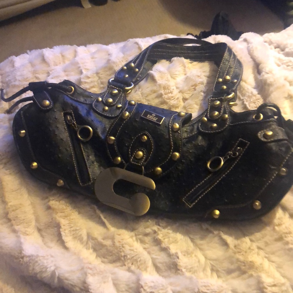 Gucci black ostrich handbag